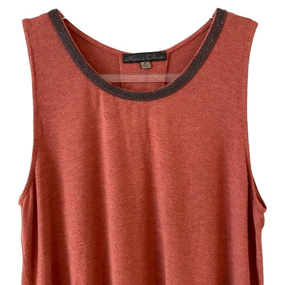 Rose & Olive coral colored sleeveless tank top super soft w/beaded neck - Picture 6 of 12